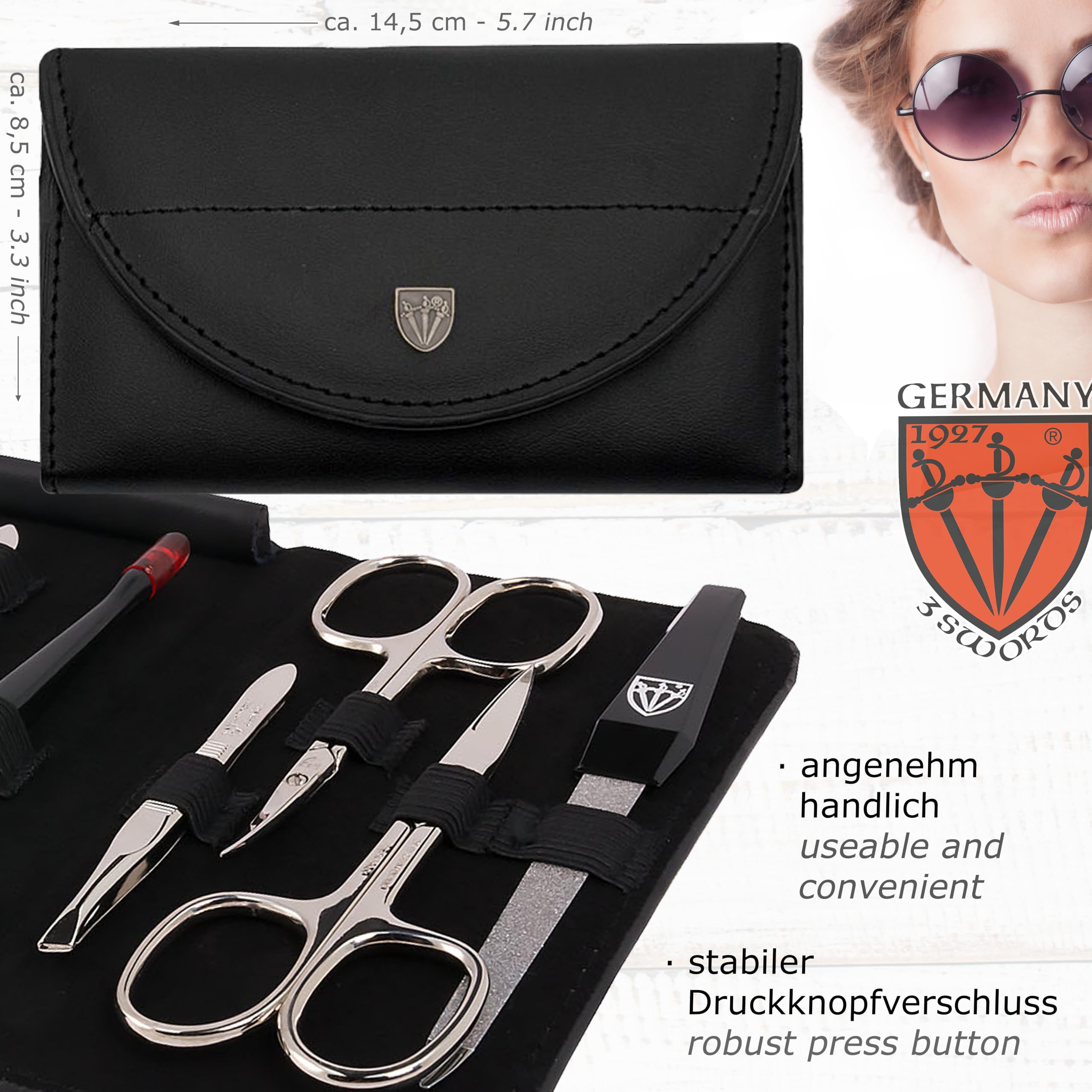 3 Swords Germany - brand quality 7 piece manicure pedicure kit set - nail care tools - Made in Solingen Germany (234)